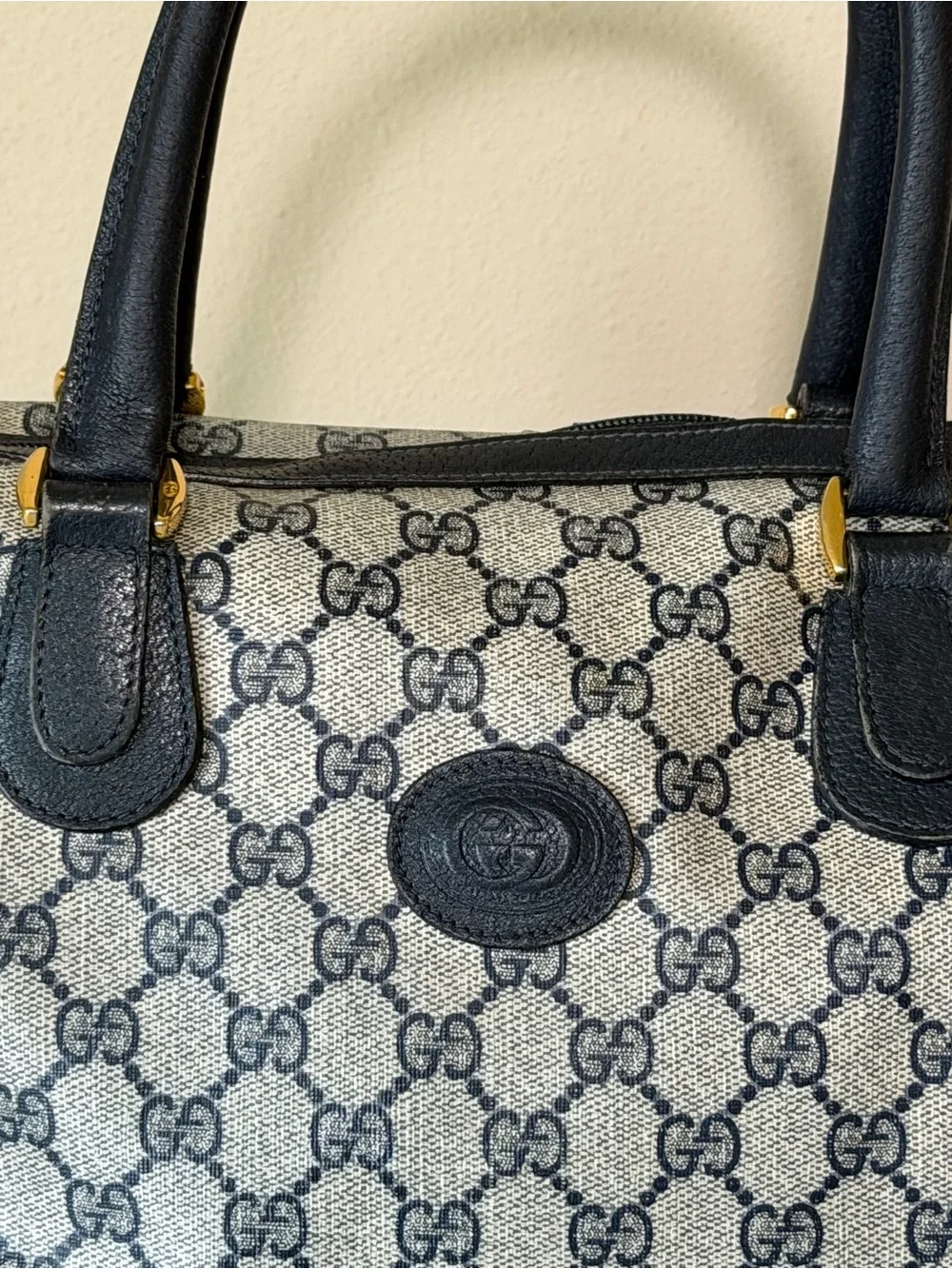 Vintage Navy Blue Gucci GG Supreme Mini Boston Bag - DAMAGED